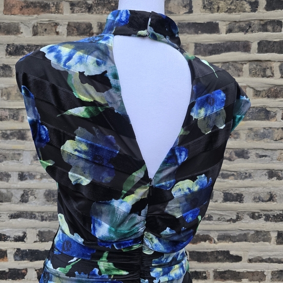 Ramy Brook One Shoulder Black and Blue Floral Dress - Picture 4 of 8